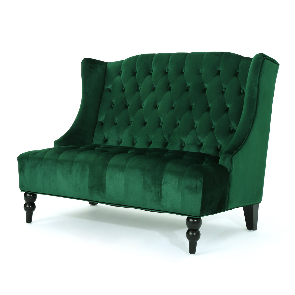Modern Glam Loveseat Sofa with Velvet Upholstery, Wingback Design, Button-Tufted Diamond Stitch, 50.50" W x 34.00" D x 38.50" H, Emerald