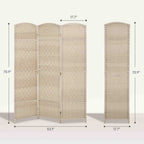 Folding Room Divider Screen 3 Panel 6' Tall Privacy Screen Freestanding Wood Partition for Home Office, Washed Oak
