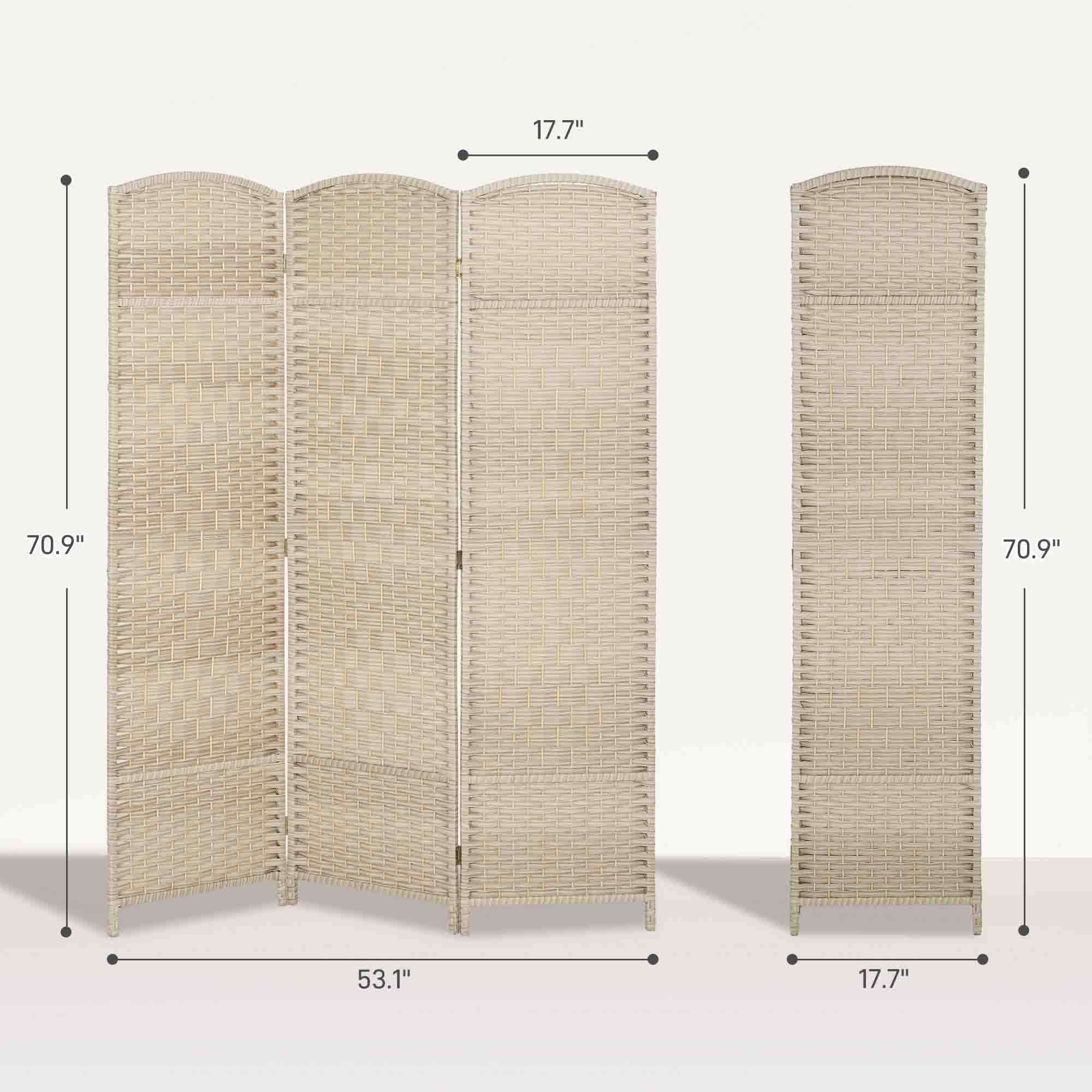 Folding Room Divider Screen 3 Panel 6' Tall Privacy Screen Freestanding Wood Partition for Home Office, Washed Oak
