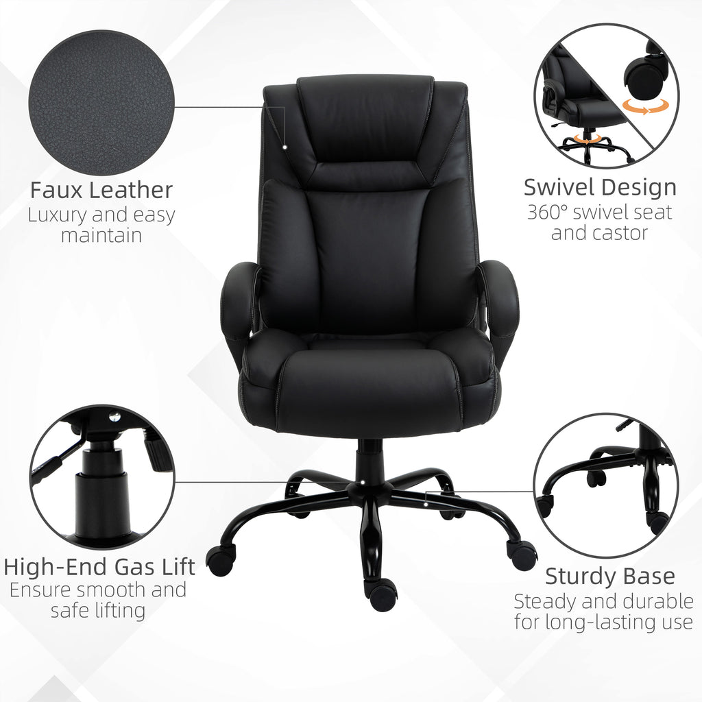 Big and Tall 400lbs Executive Office Chair with Wide Seat, Computer Desk Chair with High Back PU Leather Ergonomic Upholstery, Adjustable Height and Swivel Wheels, Black
