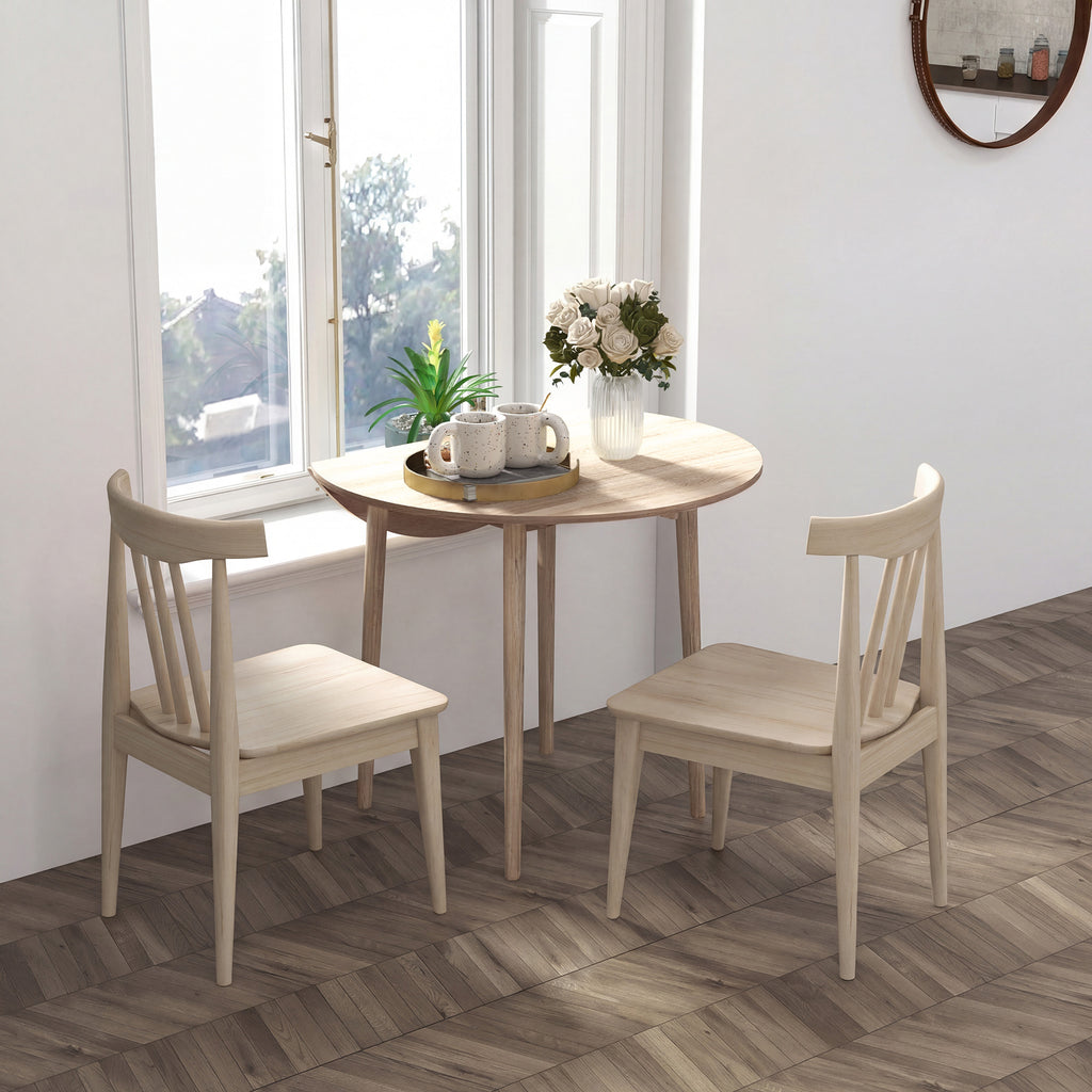 Folding Dining Table, Round Drop Leaf Kitchen Table for Small Spaces with Wood Legs, Oak Color