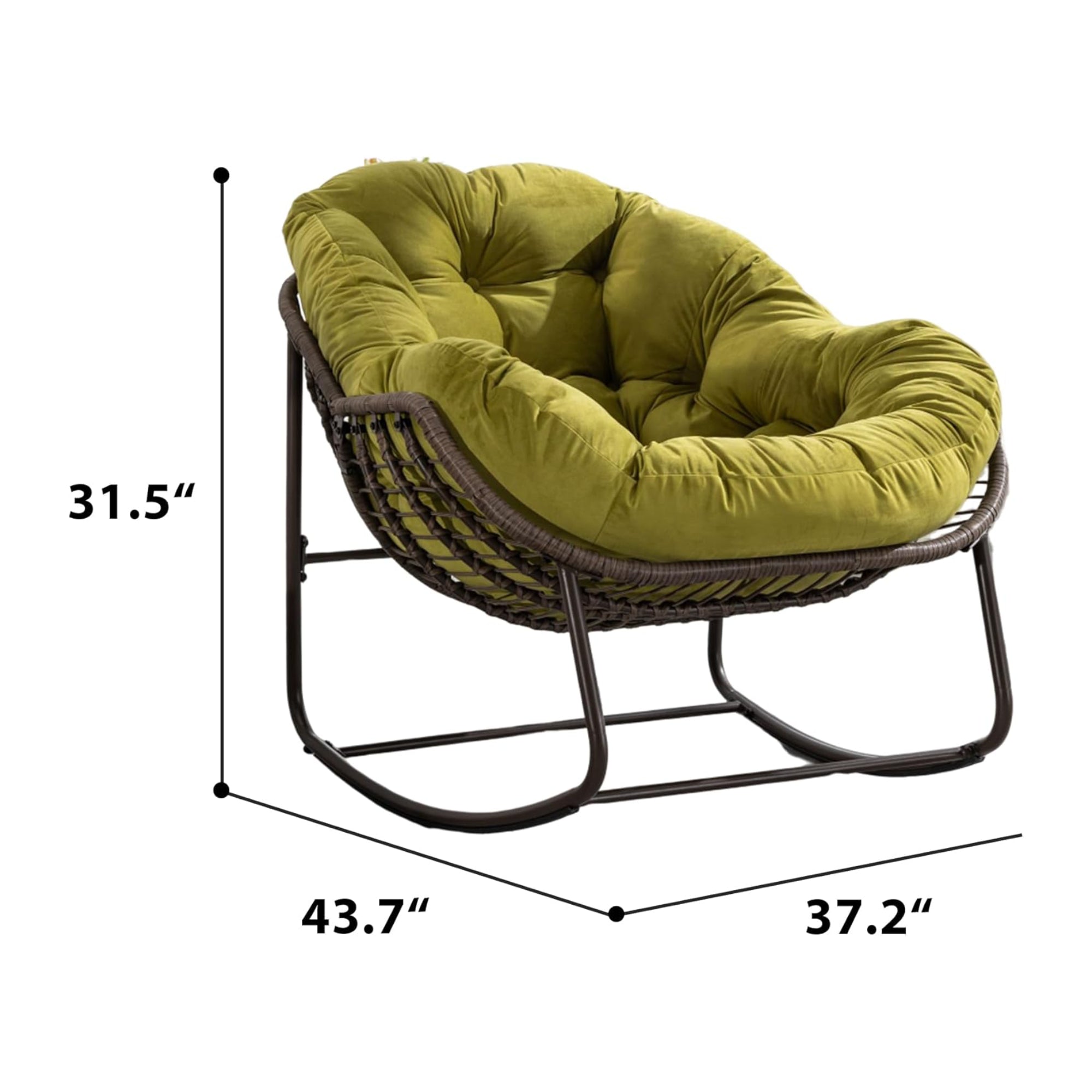 Outdoor Rattan Rocking Chair with Padded Cushion, Oversized Recliner Rocker for Porch, Patio, Living Room, Garden, 44" L x 37" W x 31.5" H, Olive