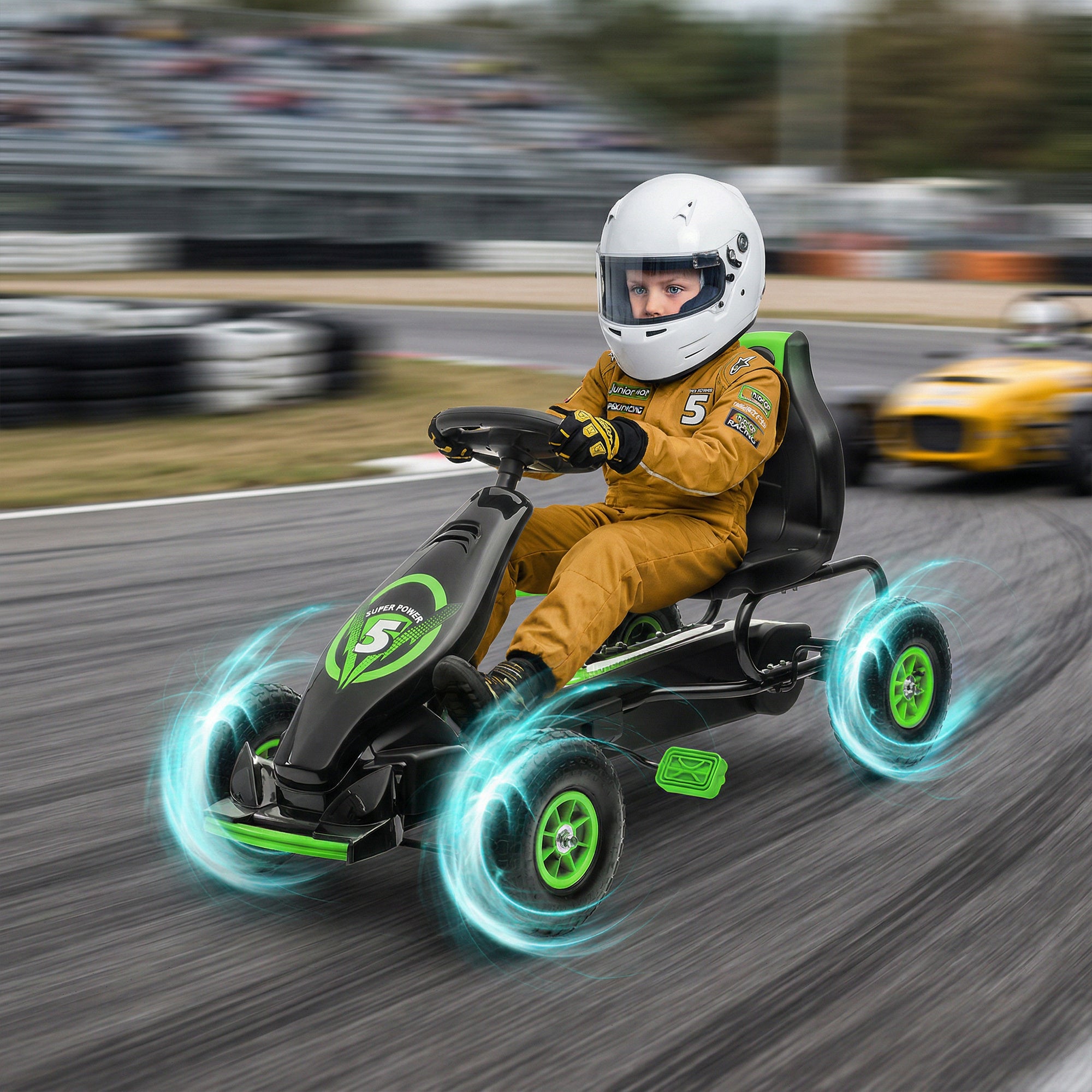 Ergonomic Pedal Go Kart Kids Ride-on Toy with Tough, Wear-Resistant Tread for Boys & Girls, Ages 5-12, Green