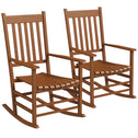 Outdoor Rocking Chair Set of 2, Patio Wooden Rocking Chair with Smooth Armrests, High Back for Garden, Balcony, Porch, Supports Up to 352 lbs, Teak