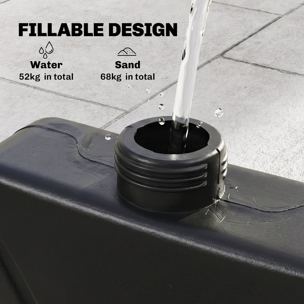 HDPE Material Patio Umbrella Base Weights Sand Filled up to 150 Lb. for Any Offset Umbrella Base | 4-Piece, Water or Sand Filled, All-Weather, Black (Round)