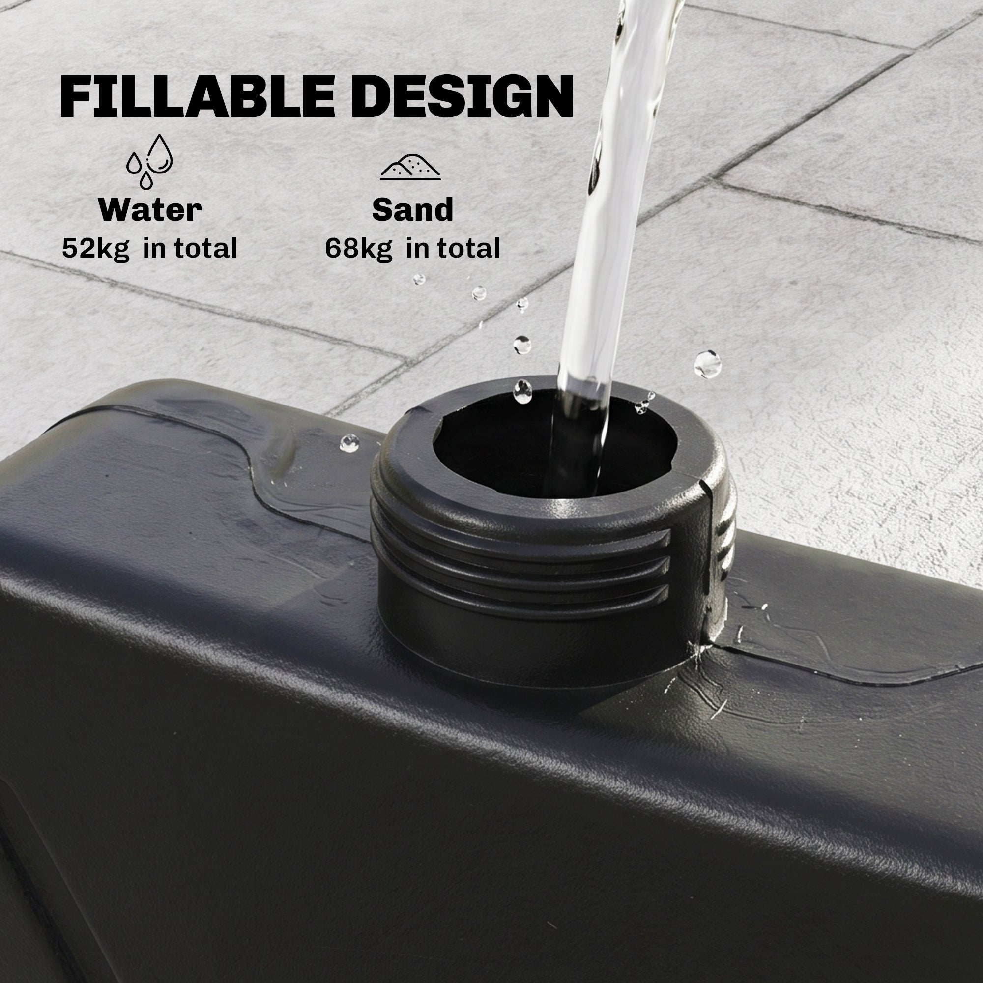 HDPE Material Patio Umbrella Base Weights Sand Filled up to 150 Lb. for Any Offset Umbrella Base | 4-Piece, Water or Sand Filled, All-Weather, Black (Round)
