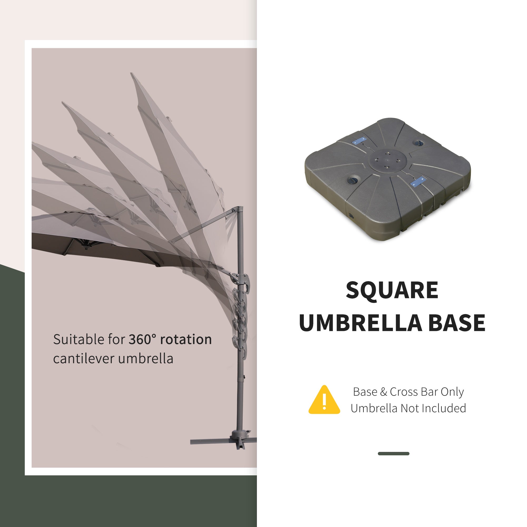 Square Cantilever Patio Umbrella Base with 4 Wheels for Easy Moving, Heavy Duty Umbrella Stand Weight, 330 lb Capacity Sand or 286 lb Capacity Water, Coffee