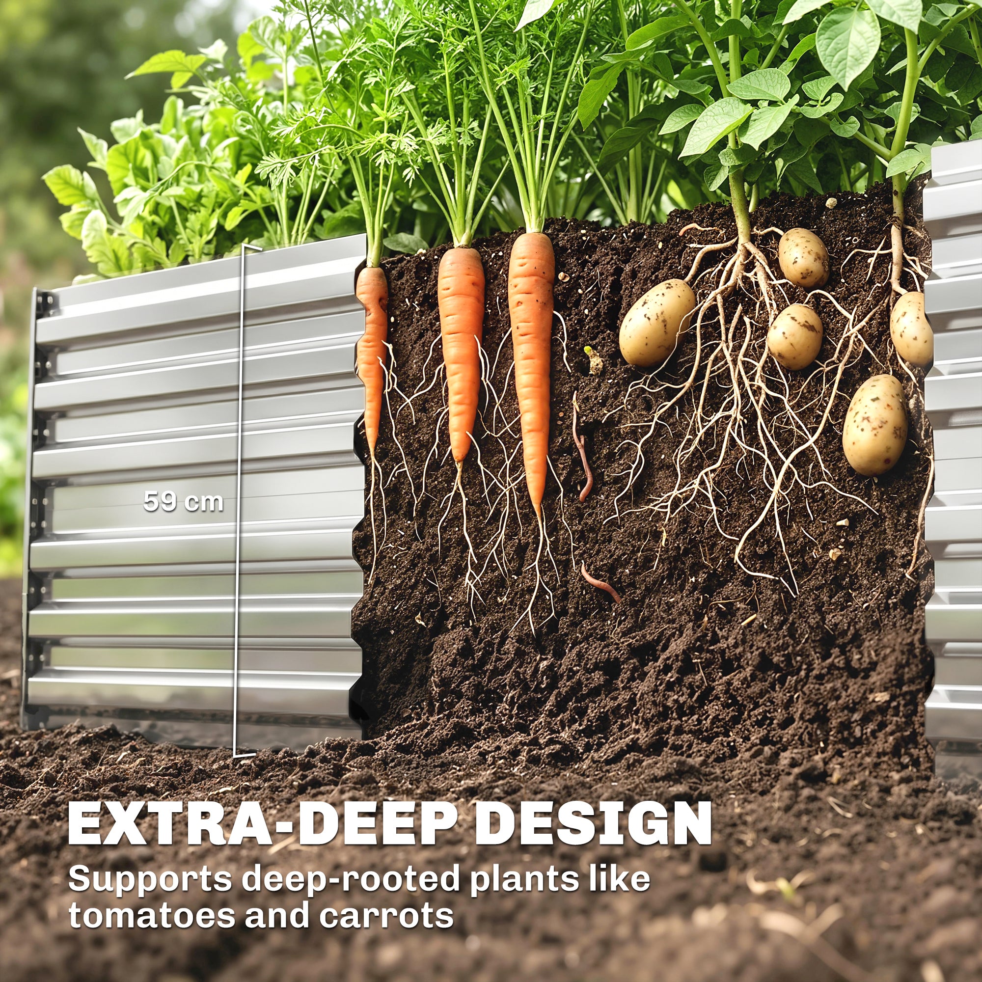 Galvanized Raised Garden Bed, Steel Outdoor Planters with Reinforced Rods, 71" x 36" x 23", Silver