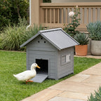 Duck Coop, Wooden Duck House with Openable Roof & Double Doors, Light Gray