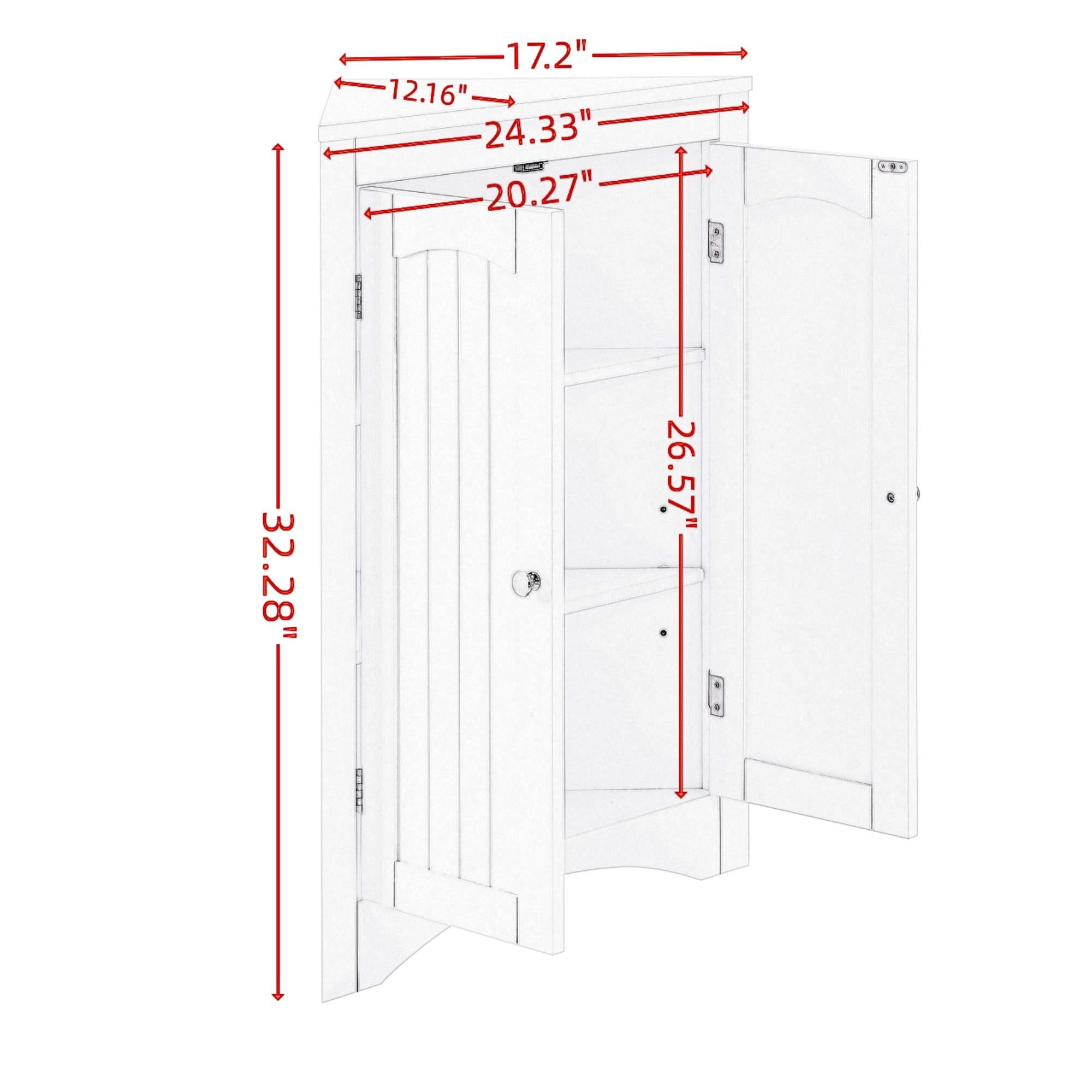 Bathroom Corner Storage Cabinet with Doors, Adjustable Shelves, Free-Standing Sideboard for Compact Room, 24.5" L x 12" W x 32.5" H, Black