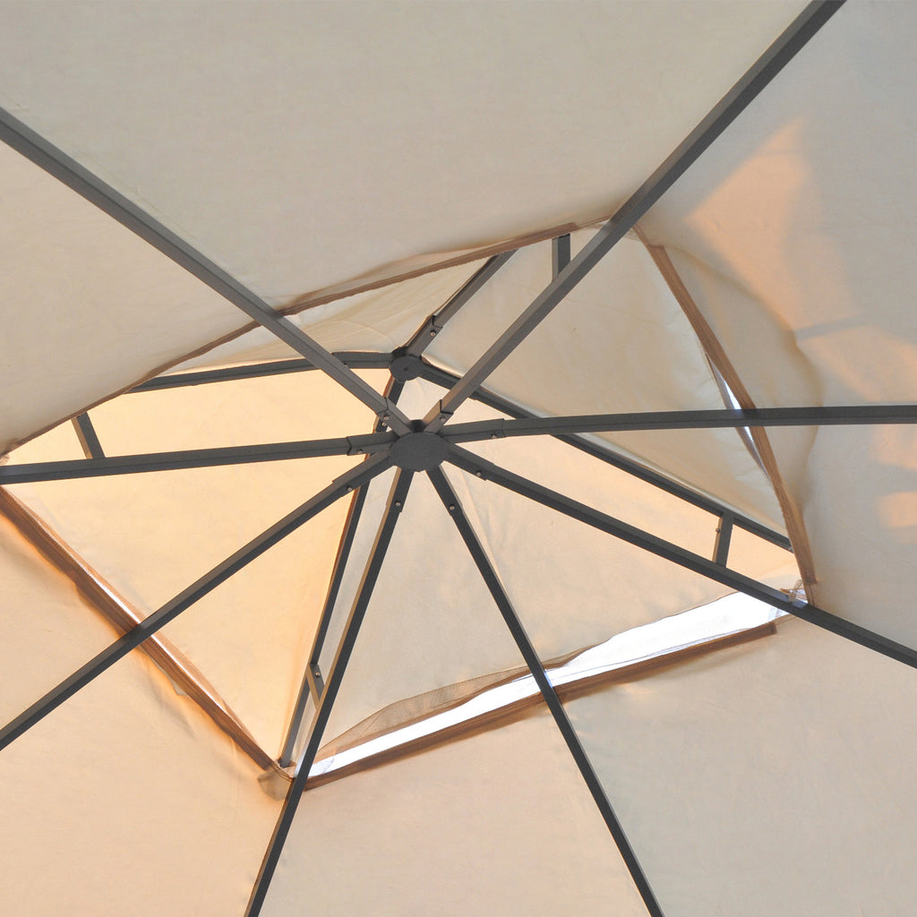 10' x 10' Patio Gazebo with Corner Frame Shelves, Double Roof Outdoor Gazebo Canopy Shelter with Netting for Patio, Wedding, Catering & Events, Cream White