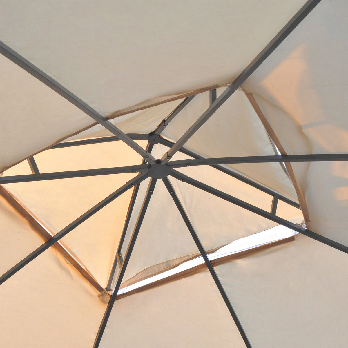 10' x 10' Patio Gazebo with Corner Frame Shelves, Double Roof Outdoor Gazebo Canopy Shelter with Netting for Patio, Wedding, Catering & Events, Cream White