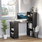 Computer Desk with 6-Tier Storage Shelves, Writing Desk Workstation with Bookshelf for Home Office, Black