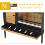 Rabbit Hutch Elevated Bunny Cage Small Animal Habitat with Metal Frame, No Leak Tray, Metal Wire Pan, Openable Water-Resistant Asphalt Roof for Rabbits, Chickens, Ducks, Indoor/Outdoor Natural