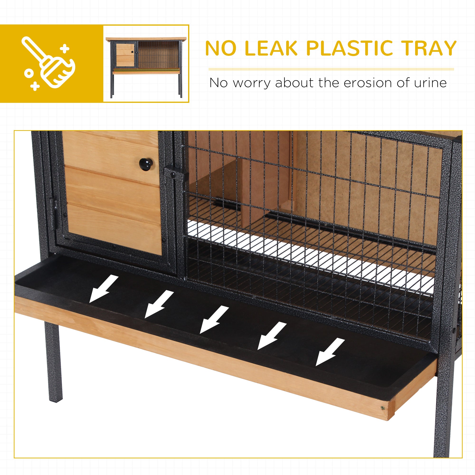 Rabbit Hutch Elevated Bunny Cage Small Animal Habitat with Metal Frame, No Leak Tray, Metal Wire Pan, Openable Water-Resistant Asphalt Roof for Rabbits, Chickens, Ducks, Indoor/Outdoor Natural