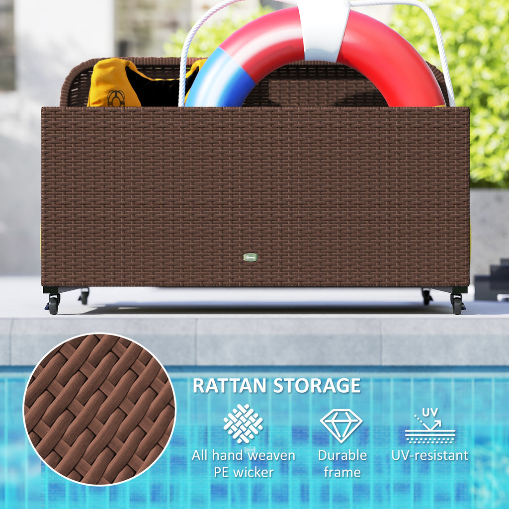 PE Rattan Pool Float Storage Organizer with Wheels, Brown