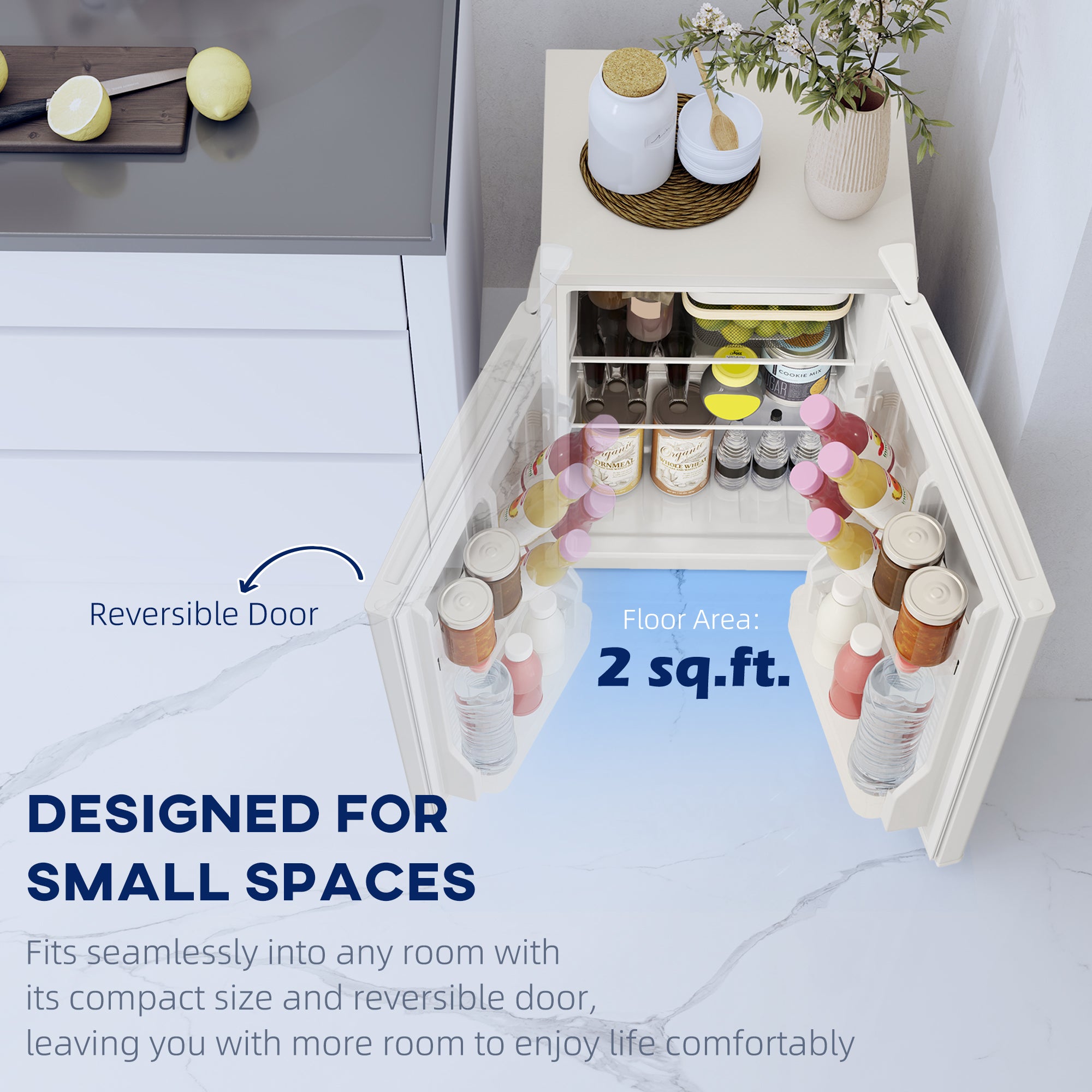 2.5 Cu.Ft Mini Fridge, Single Door Compact Refrigerator with Freezer, Adjustable Thermostat, Reversible Door, White