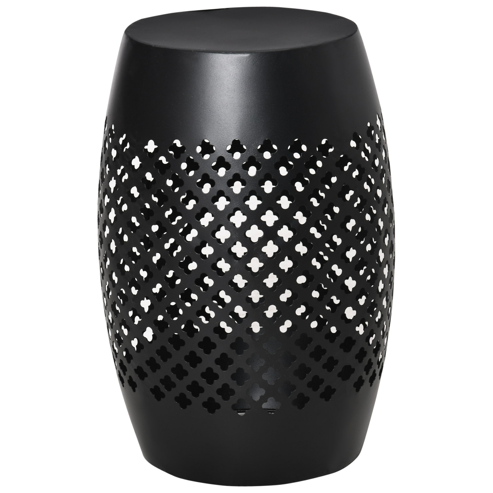 12" Steel Outdoor Side Table, Round Hollow Drum Patio End Table, Accent Table for Indoor and Outdoor, Black