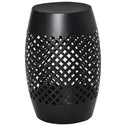 12" Steel Outdoor Side Table, Round Hollow Drum Patio End Table, Accent Table for Indoor and Outdoor, Black