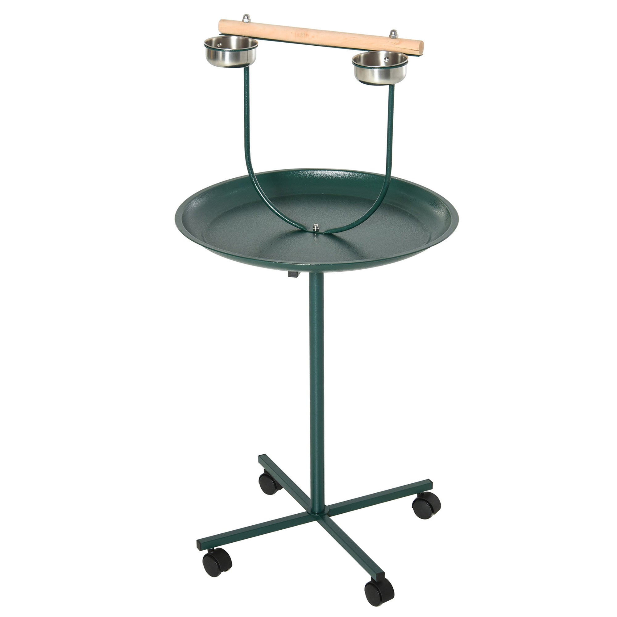 48" Rolling T-Stand, Parrot Stand, Bird Training Activity Playground With Wheels and Perch,, Bird Play Perch, Green