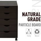 5 Drawer File Cabinet Storage Organizer Filing Cabinet with Nordic Minimalist Modern Style & Wheels, Brown