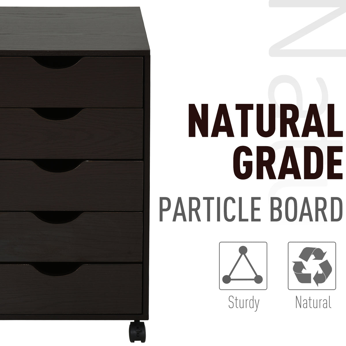 5 Drawer File Cabinet Storage Organizer Filing Cabinet with Nordic Minimalist Modern Style & Wheels, Brown