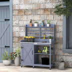 Wooden Potting Bench with Storage, Aluminum Tabletop for Backyard, Patio, Balcony, Gray