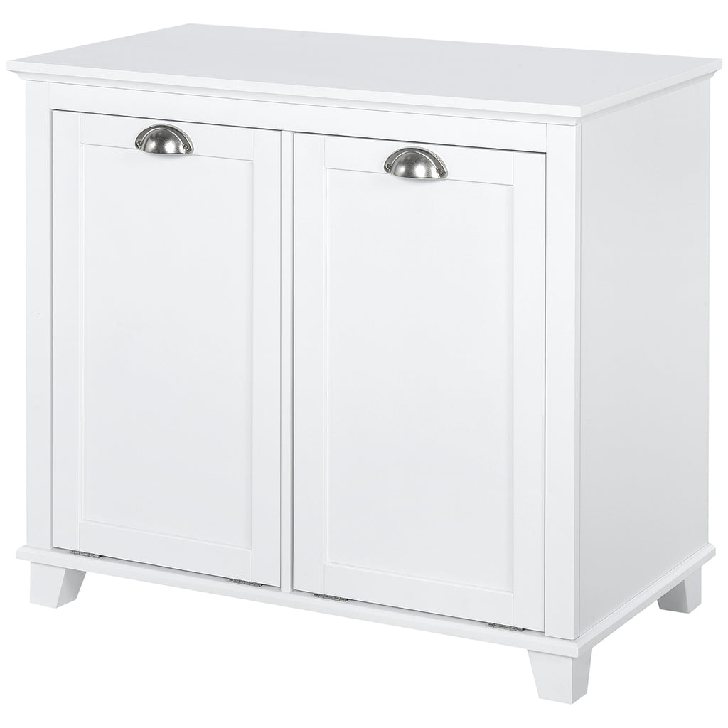 Dual Tilt out Laundry Hamper Cabinet, Bathroom Storage Cabinet with 2-Compartment Hamper, Modern Bathroom Floor Cabinet for Washroom, White