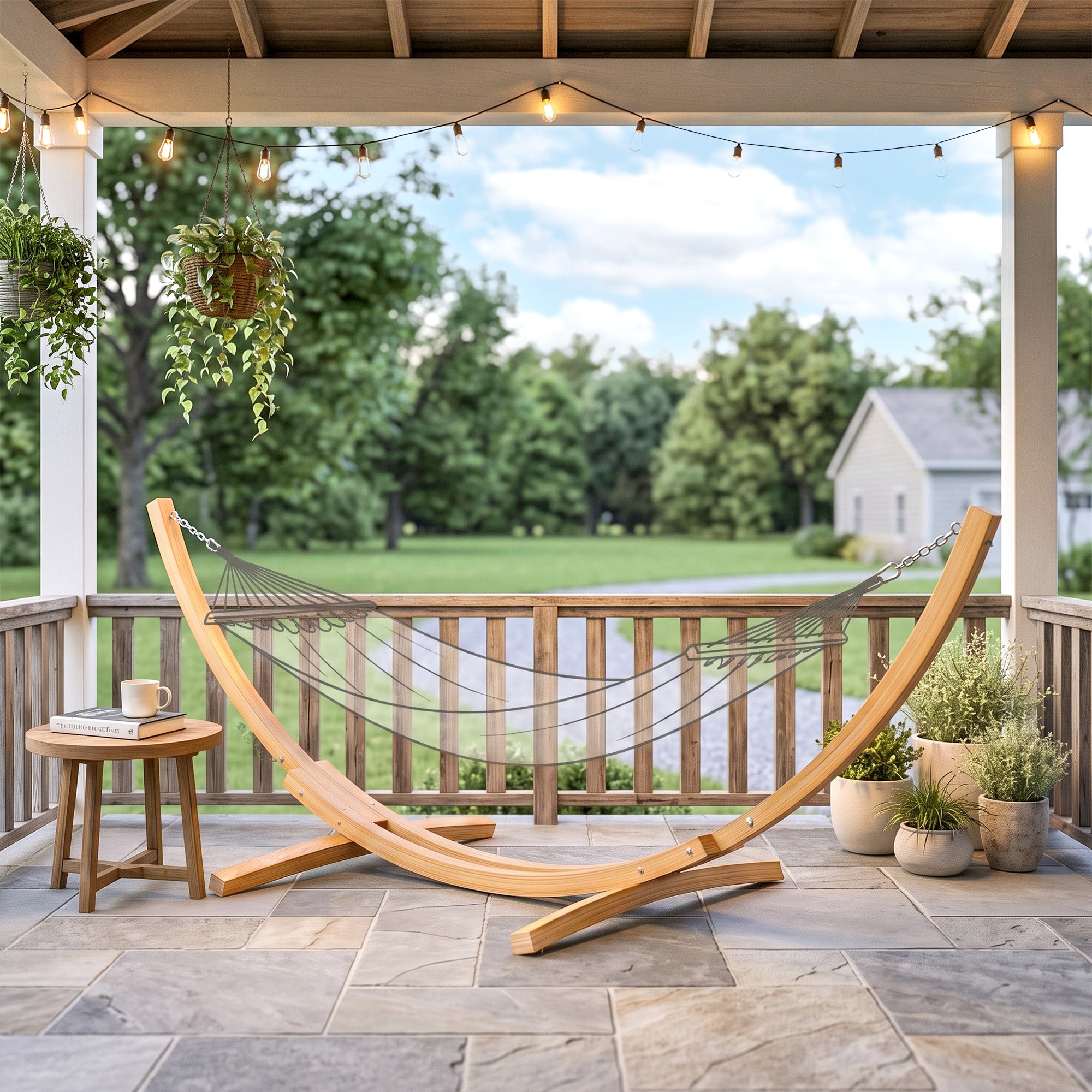 10.6' Wooden Hammock Stand Only, Universal Hammock Frame for Single Bed, Garden Picnic Camp Accessories, 264lbs, Natural