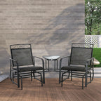 Outdoor Glider Chairs with Coffee Table, Patio 2-Seat Rocking Chair Swing with Breathable Sling for Backyard, Black