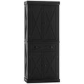 72" Kitchen Pantry Storage Cabinet, Traditional Freestanding Pantry Cabinet with 4 Doors and 2 Adjustable Shelves, Large Central Drawer, X-Frame, Black
