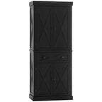 72" Kitchen Pantry Storage Cabinet, Traditional Freestanding Pantry Cabinet with 4 Doors and 2 Adjustable Shelves, Large Central Drawer, X-Frame, Black