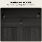 3-in-1 Hall Tree with Shoe Storage, Coat Rack with Bench, Entryway Furniture with Five Hooks, Black Wood Grain