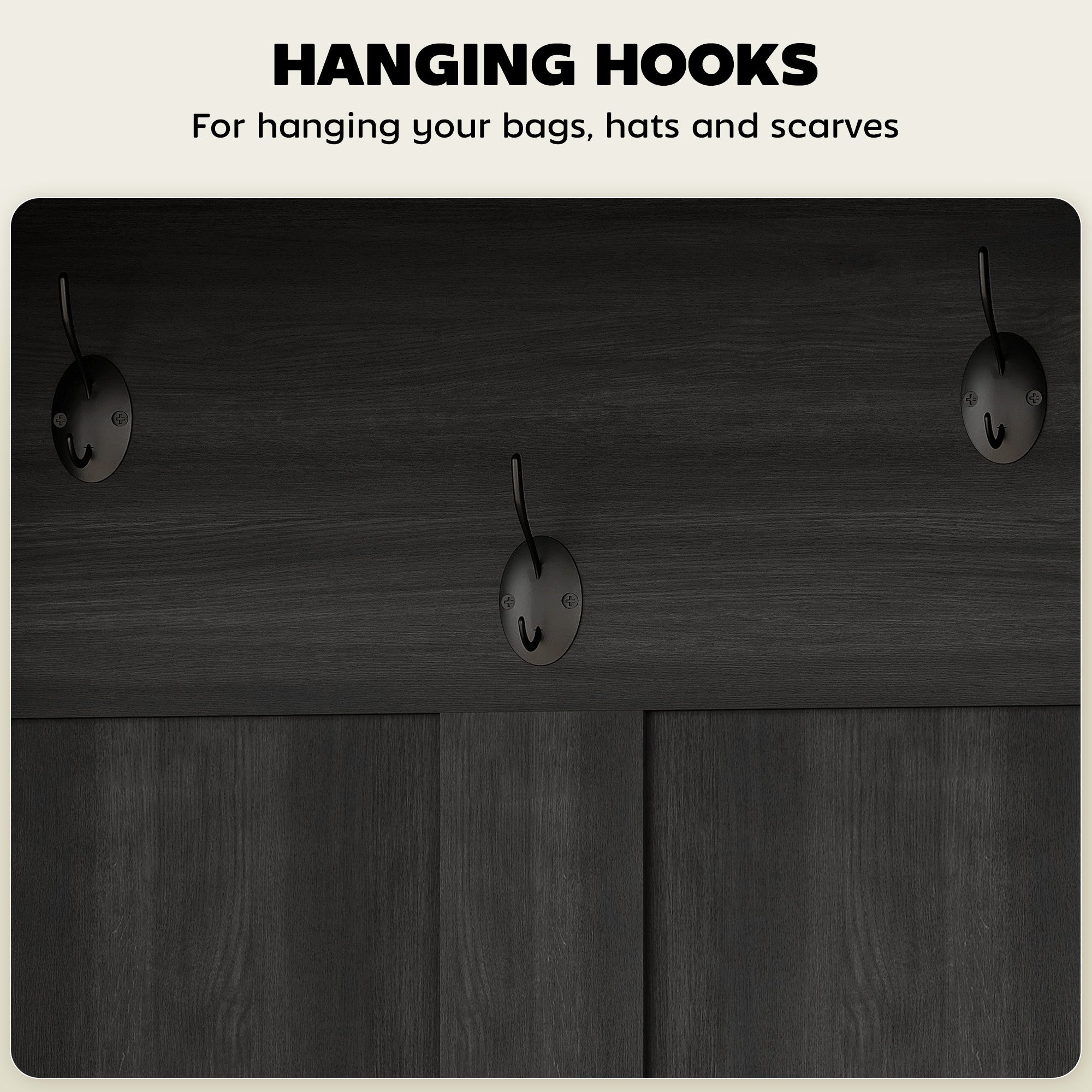 3-in-1 Hall Tree with Shoe Storage, Coat Rack with Bench, Entryway Furniture with Five Hooks, Black Wood Grain