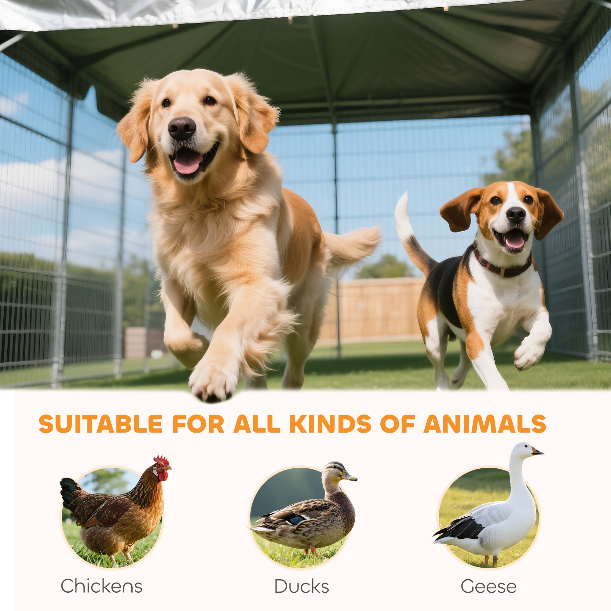 Outdoor Dog Kennel w/ Adjustable & Rotatable Bowl Rack, Waterproof UV-Resistant Cover, Secure Lock, 19.7' x 7.5' x 7.5'