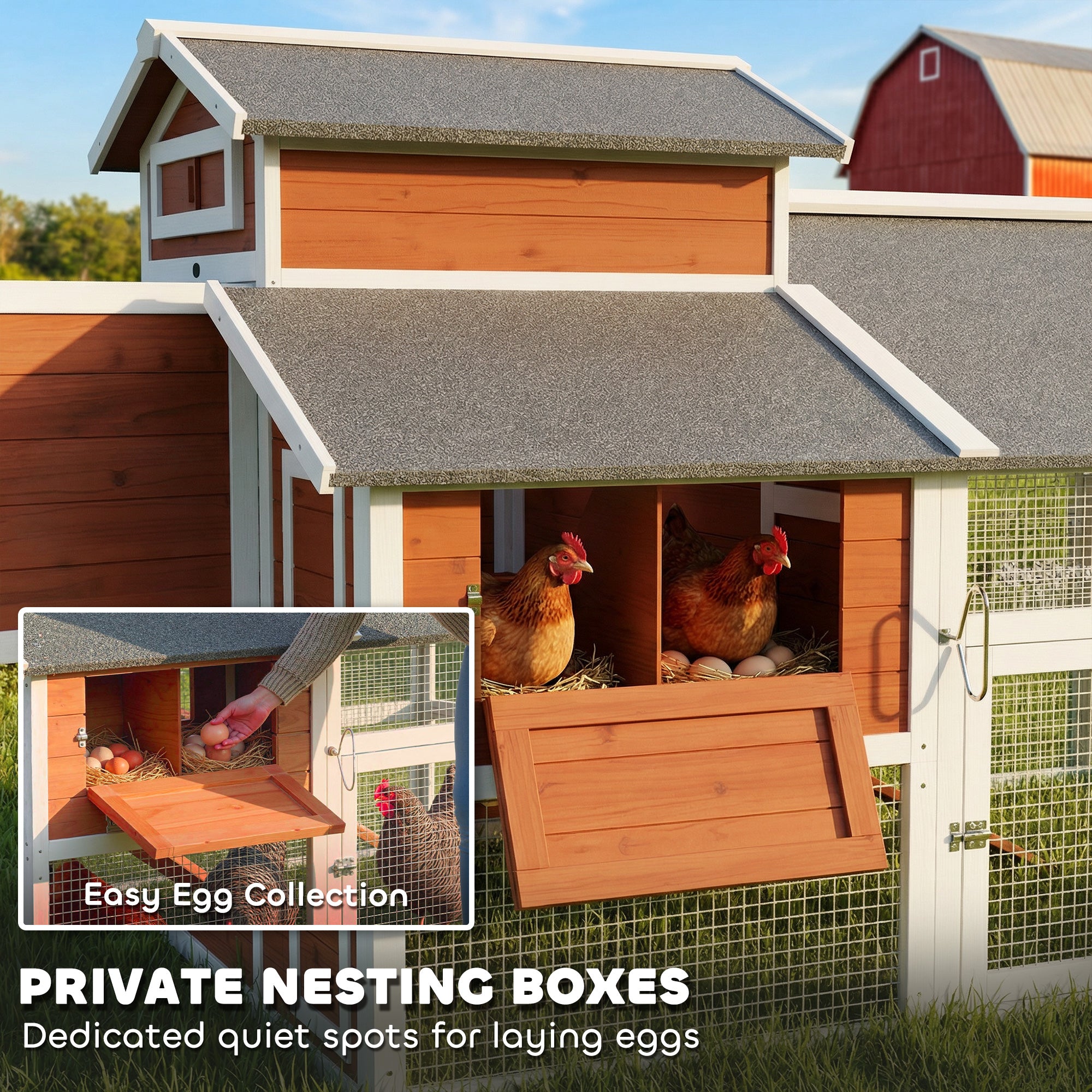 79"L Chicken Coop with Run for 6 Chickens, Wooden Chicken House with Nesting Boxes and Pull-Out Tray