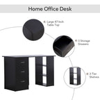 47" Home Office Computer Desk Bookcase Combo, Writing Table Workstation with 3 Drawer and Storage Shelf - Black