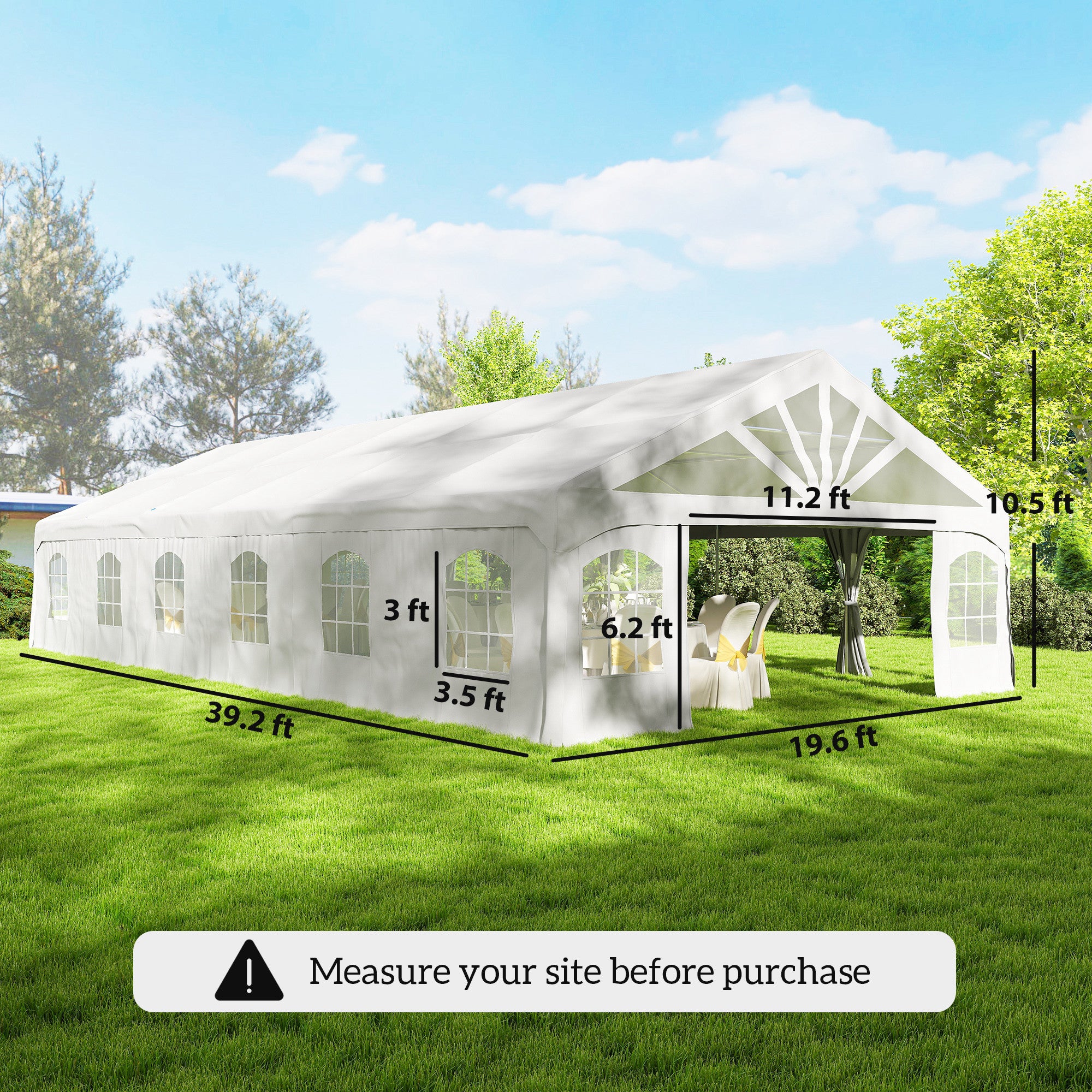 Heavy Duty Party Tent, 19.5' x 39' Large Sun Shade Canopy Tent for Parties, Wedding, Events, BBQ Grill, White