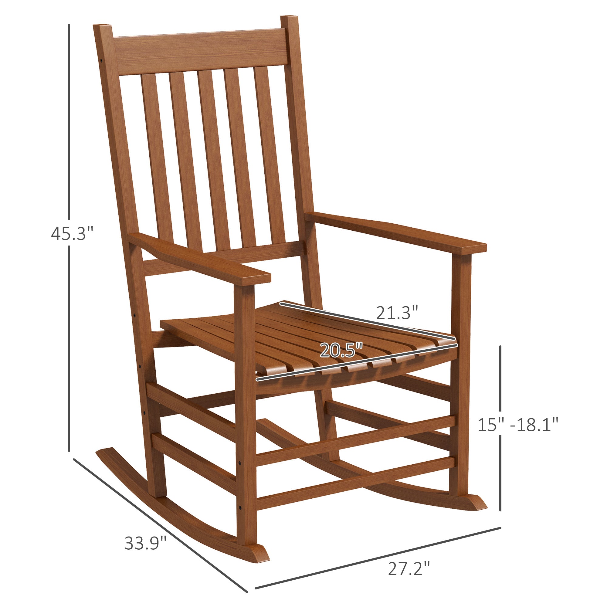 Outdoor Rocking Chair Set of 2, Patio Wooden Rocking Chair with Smooth Armrests, High Back for Garden, Balcony, Porch, Supports Up to 352 lbs, Teak