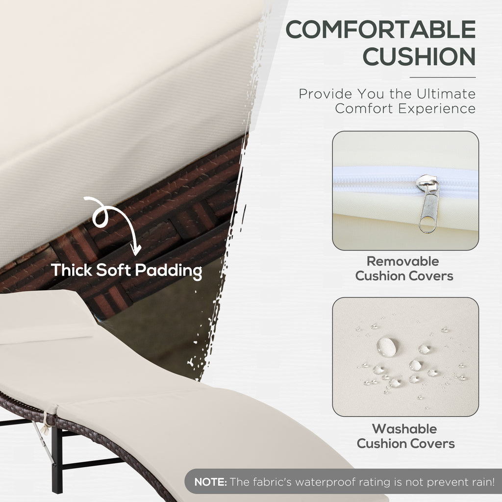 Patio Chaise Set, Set Of 2 Folding Pool Lounge Chairs with Side Table, Outdoor PE Rattan Wicker, Cushion, Pillow for Beach, Beige