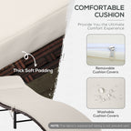 Patio Chaise Set, Set Of 2 Folding Pool Lounge Chairs with Side Table, Outdoor PE Rattan Wicker, Cushion, Pillow for Beach, Beige