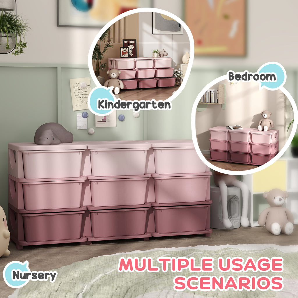 29.5" 3 Tier Kids Storage Unit Dresser Tower w/ 9 Drawers, Pink