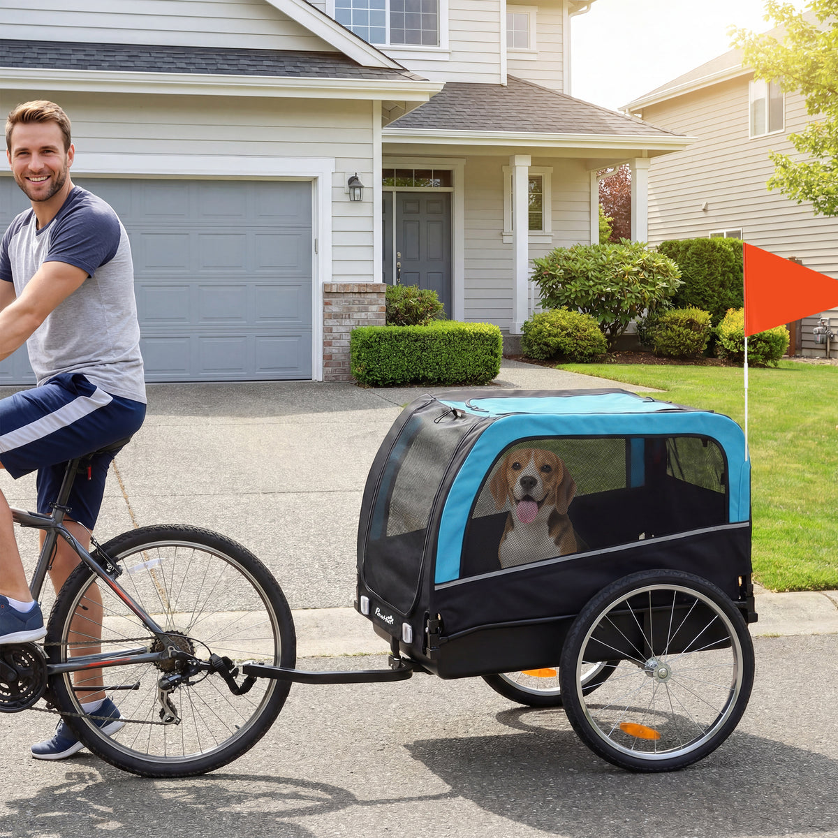 Dog Bike Trailer, Pet Cart Bicycle Carrier with 20" Air Tires, Quick-Release Wheels, Reflectors, Flag