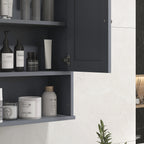 Farmhouse Bathroom Medicine Cabinet, Wall Cabinet with Barn Doors and Adjustable Shelf for Laundry Room, Gray