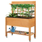 41"x18"x53" Elevated Garden Raised Bed with Shelf and Wheels Solid Wood Planter Flower Herb Boxes for Vegetables Flower Outdoor/Indoor - Brown