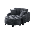 2-Seater Sofa Chaise Lounge with Irregular Curved Armrests, Ergonomic Backrest, Footrest with 2 Throw Pillows, 42.5" L x 32.5" W x 36.5" H, Black