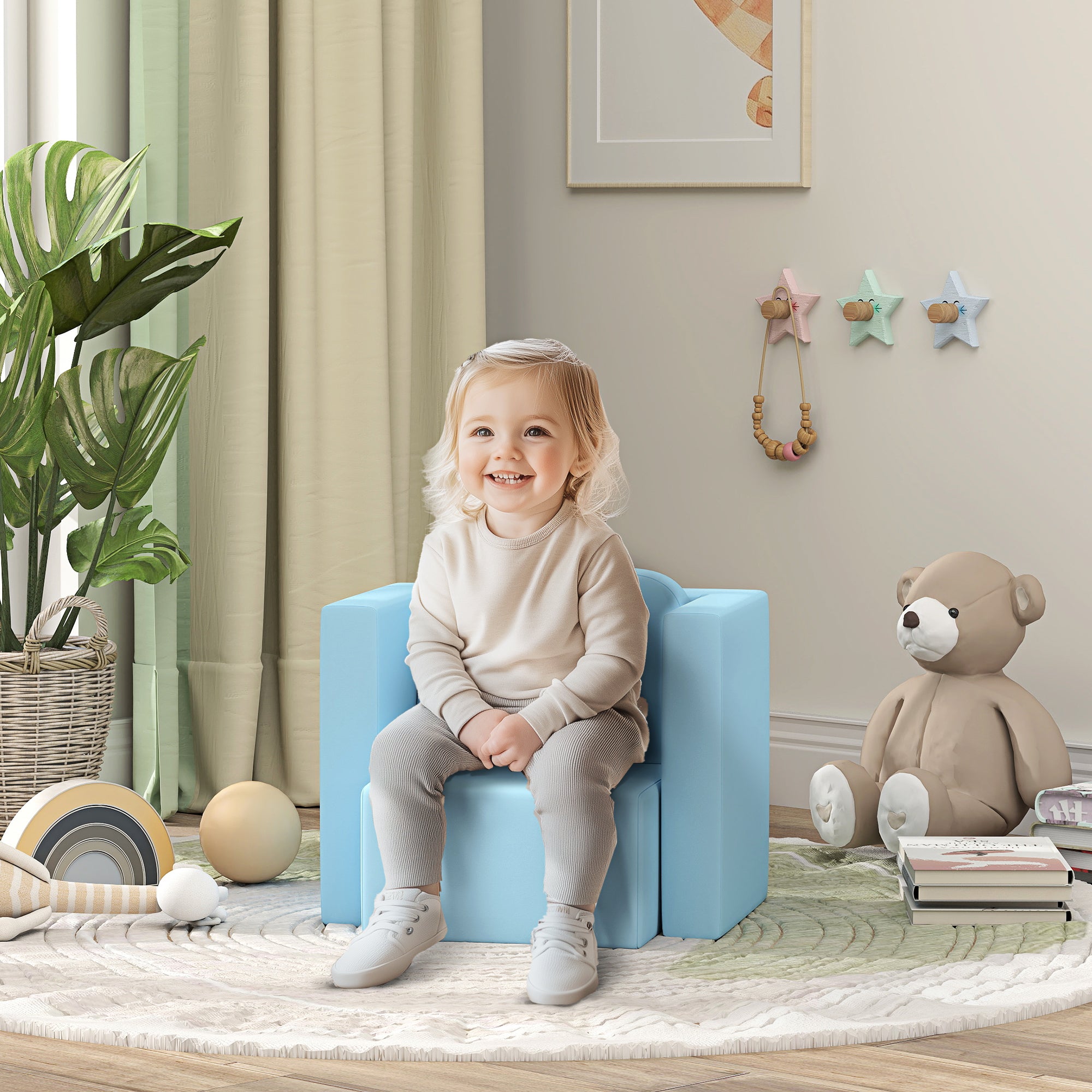 2-in-1 Convertible Table and Chair Set for Boys Girls for Boys Girls, Light Blue