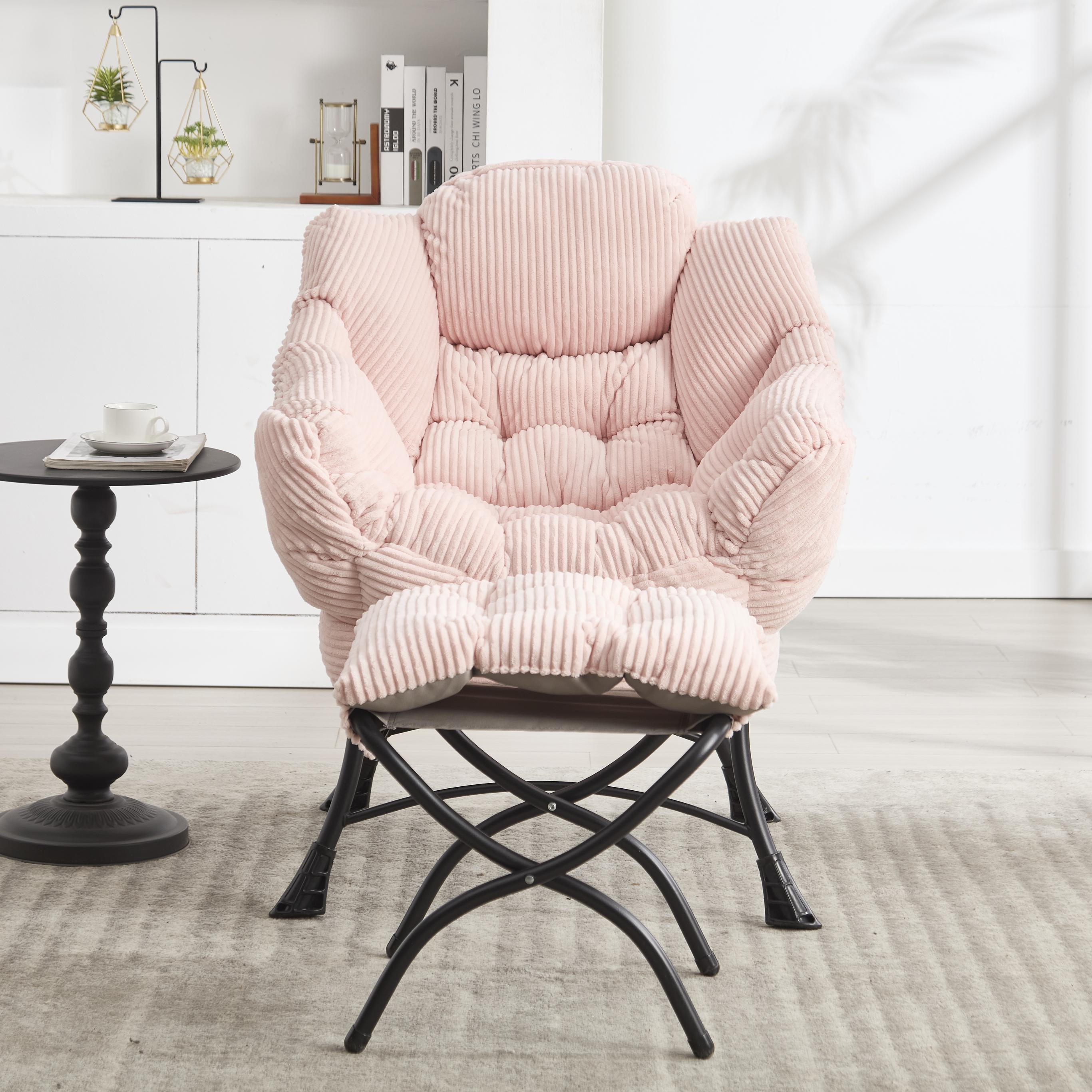 Ergonomic Lazy Chair with Ottoman, Armrests and Side Pocket, Lounge Accent Chair with Steel Frame, 31.5" L x 25" W x 37.5" H, Pink