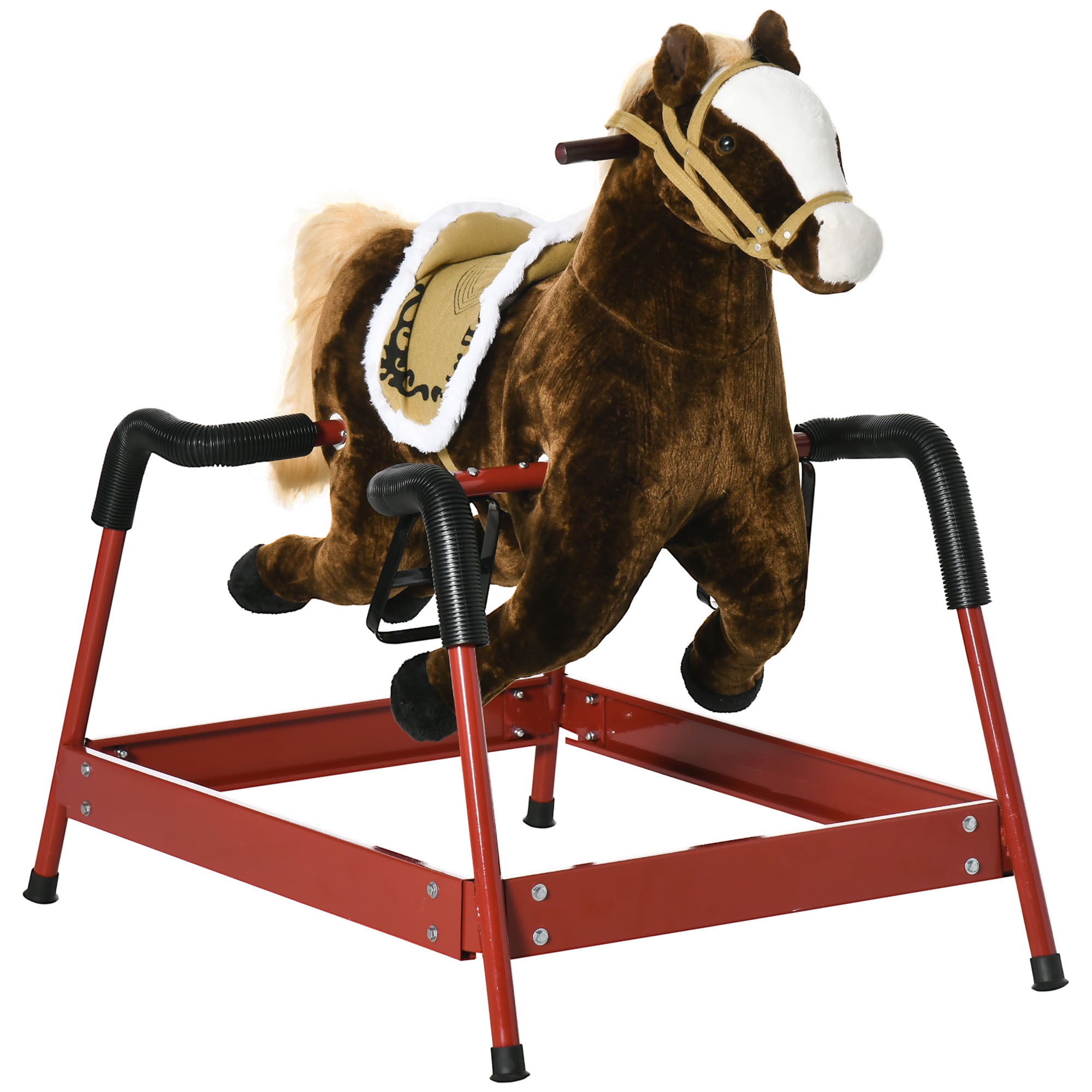 Kids Spring Rocking Horse, Ride on Horse for Girls and Boys with Sounds, Plush Animal Ride-on Toy with Soft Feel, Interactive Toy for Kids, Dark Brown