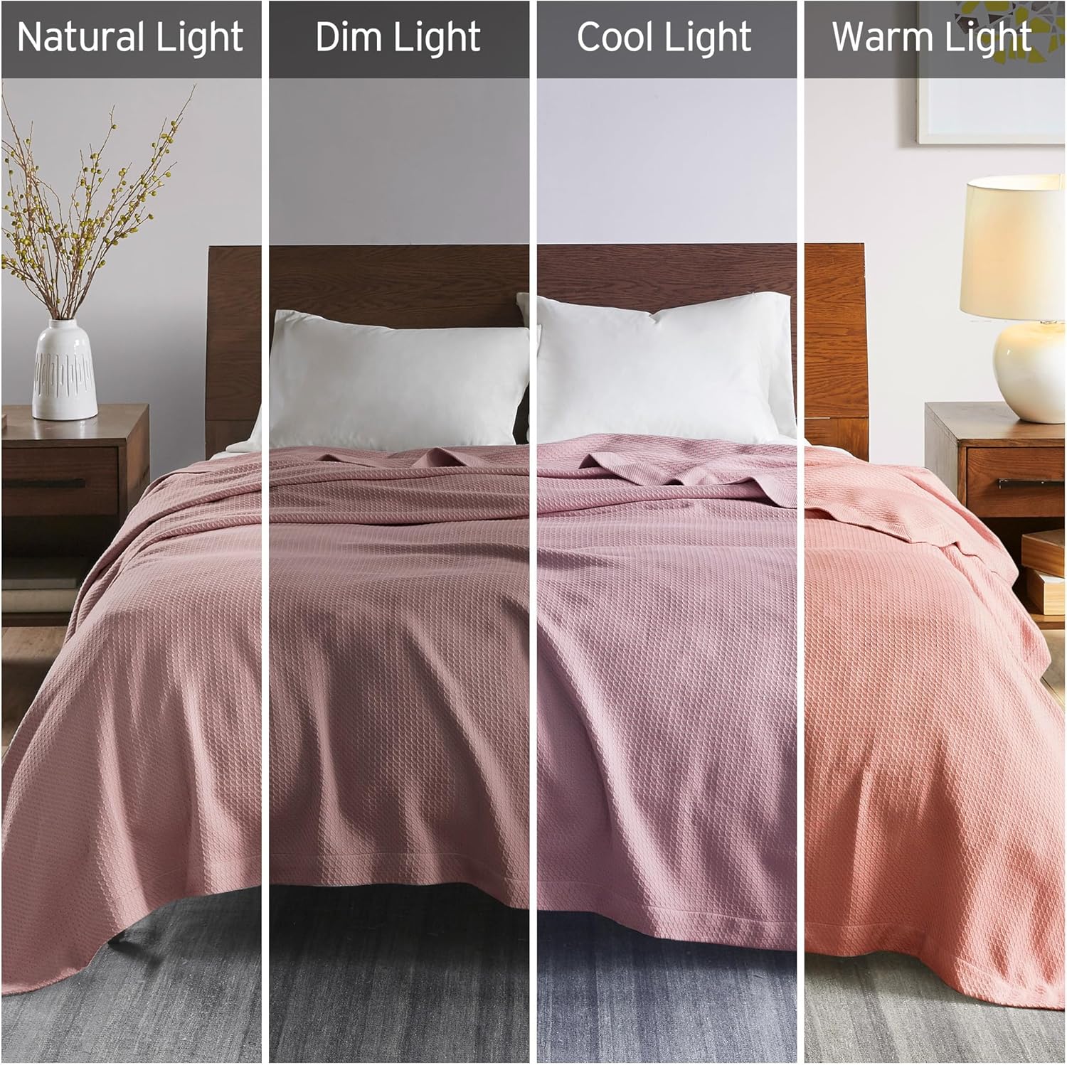 Machine Washable Egyptian Cotton Blanket with Breathable Weave, OEKO-TEX Certified, Perfect for Any Room, 90" L x 66" W x 0.25" H, Rose
